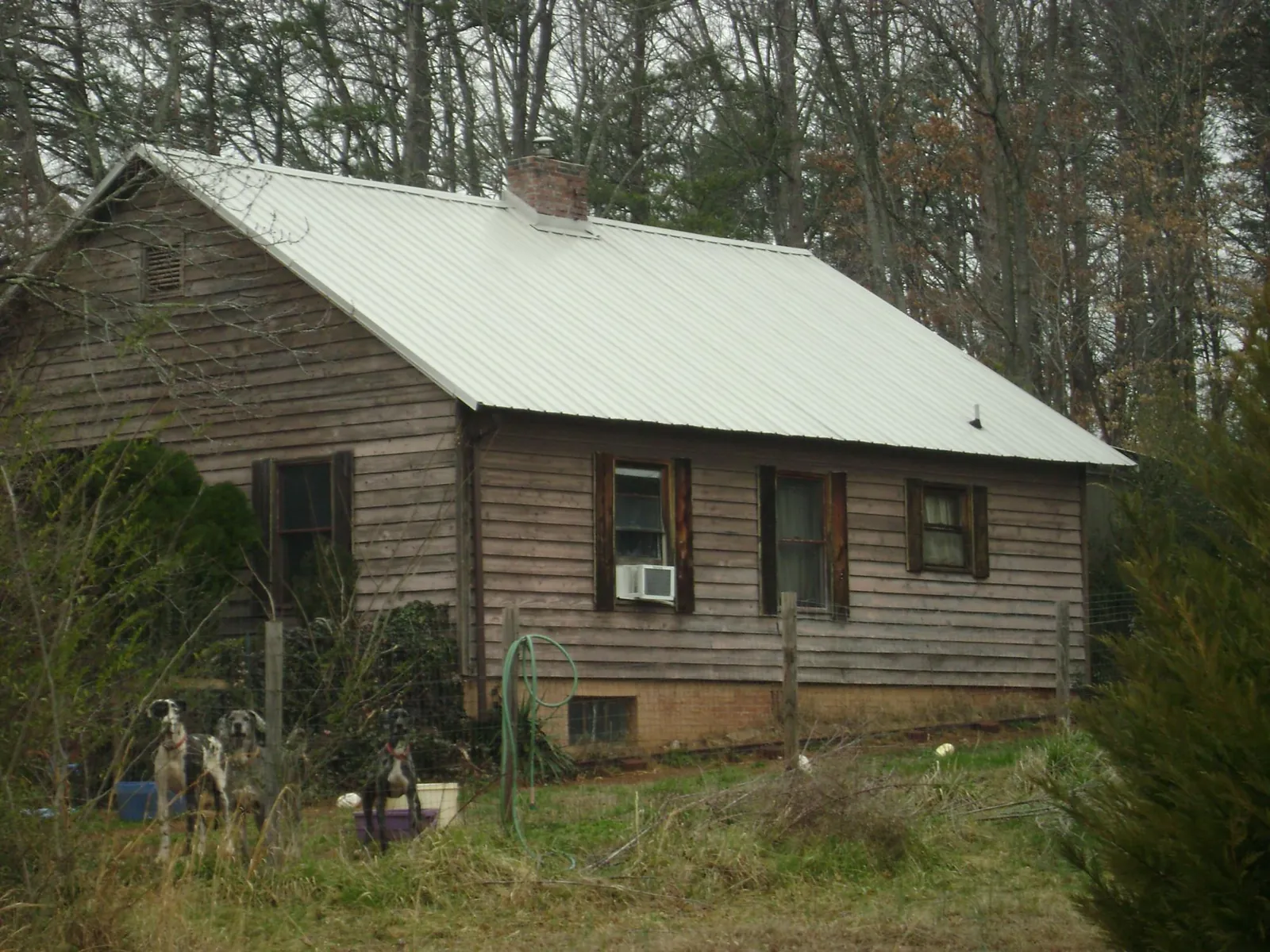 White metal roof on an old wood sided farmhouse, from a Asphalt Shingle Roof Repair job in Hilmar